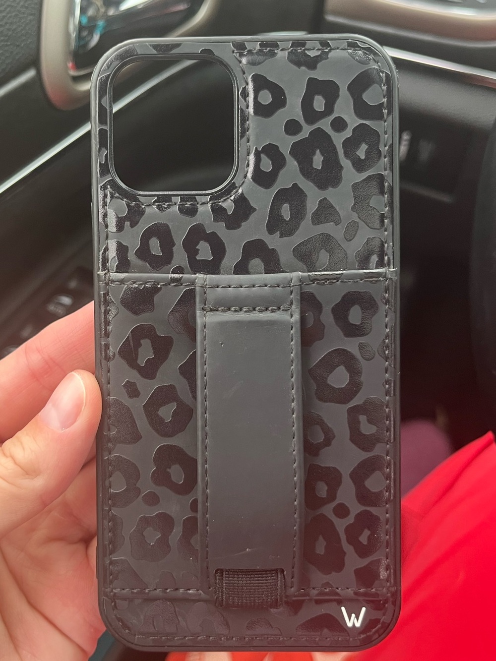 Walli Black Leopard Print iPhone 12/12pro Case ft. Cardholder and finger loop